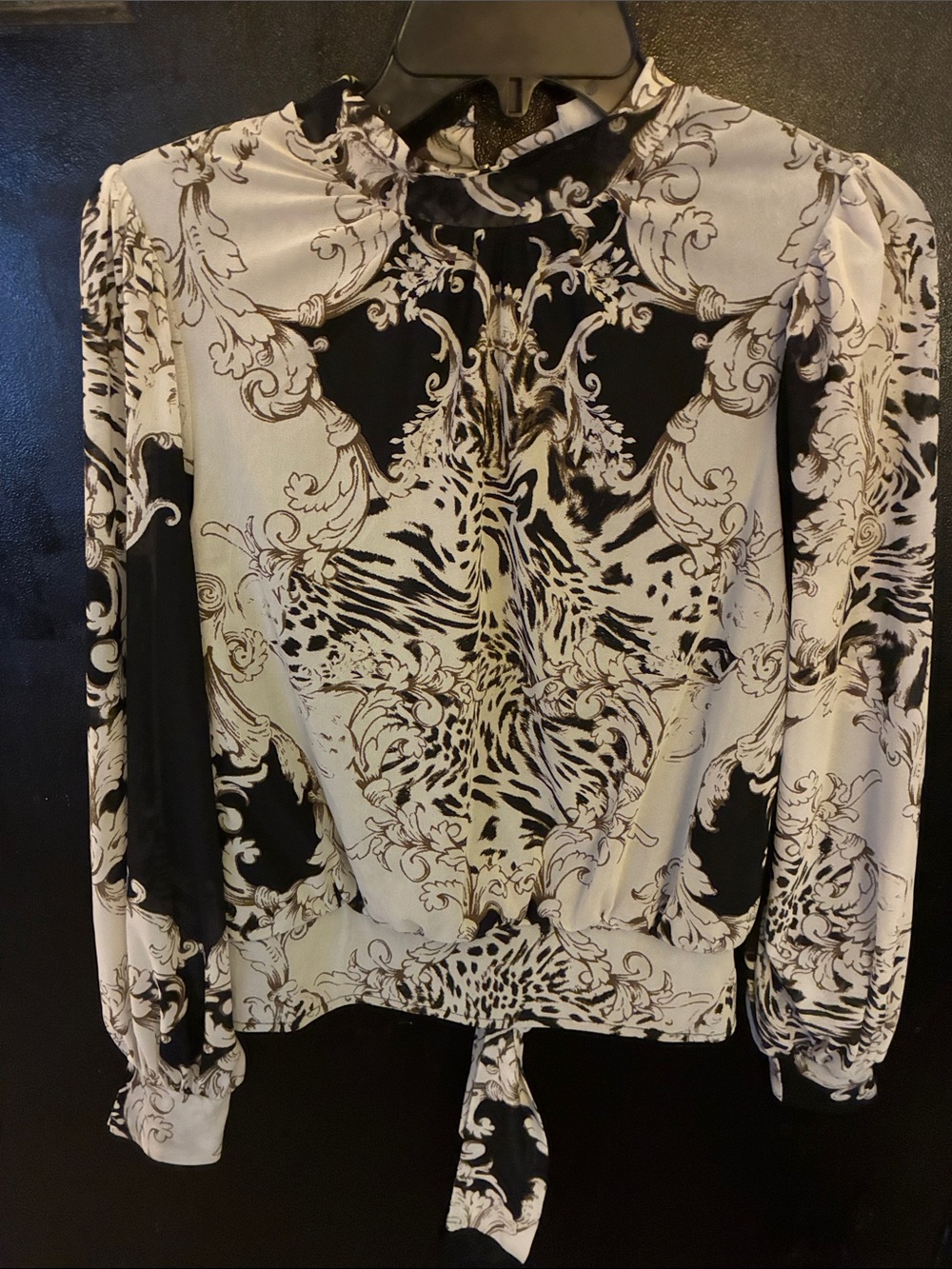 Ember Baroque/ Animal Print Black/Cream Tie-Back Blouse